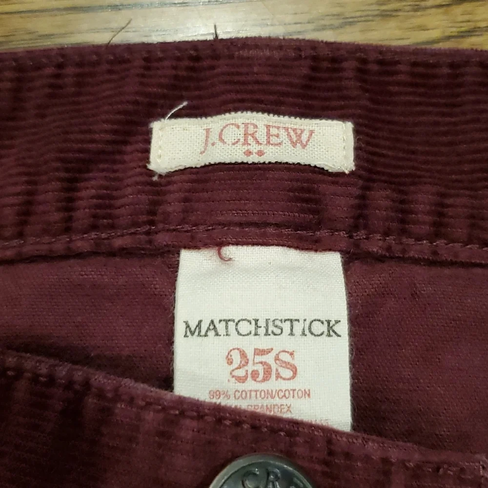 Womens J. Crew Matchstick burgundy corduroy jeans size 25S